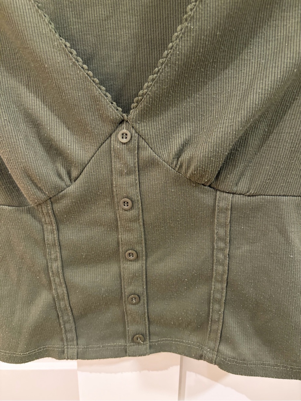 Almost Famous Olive Green Button-Front V-Neck Crop Top - Picture 2 of 4
